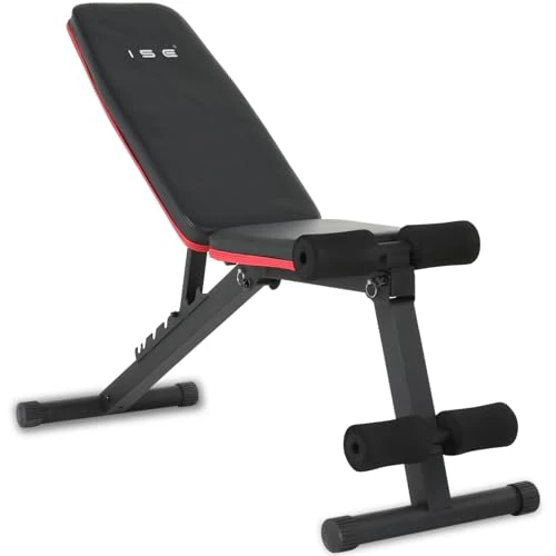 ISE Banc Musculation Pliable/Banc Musculation Plat Pliable, Banc Abdominaux Multifonction, Banc de Musculation Inclinable, Banc Fitness Pliable Réglable 7 Positions, Banc Inclinable Musculation