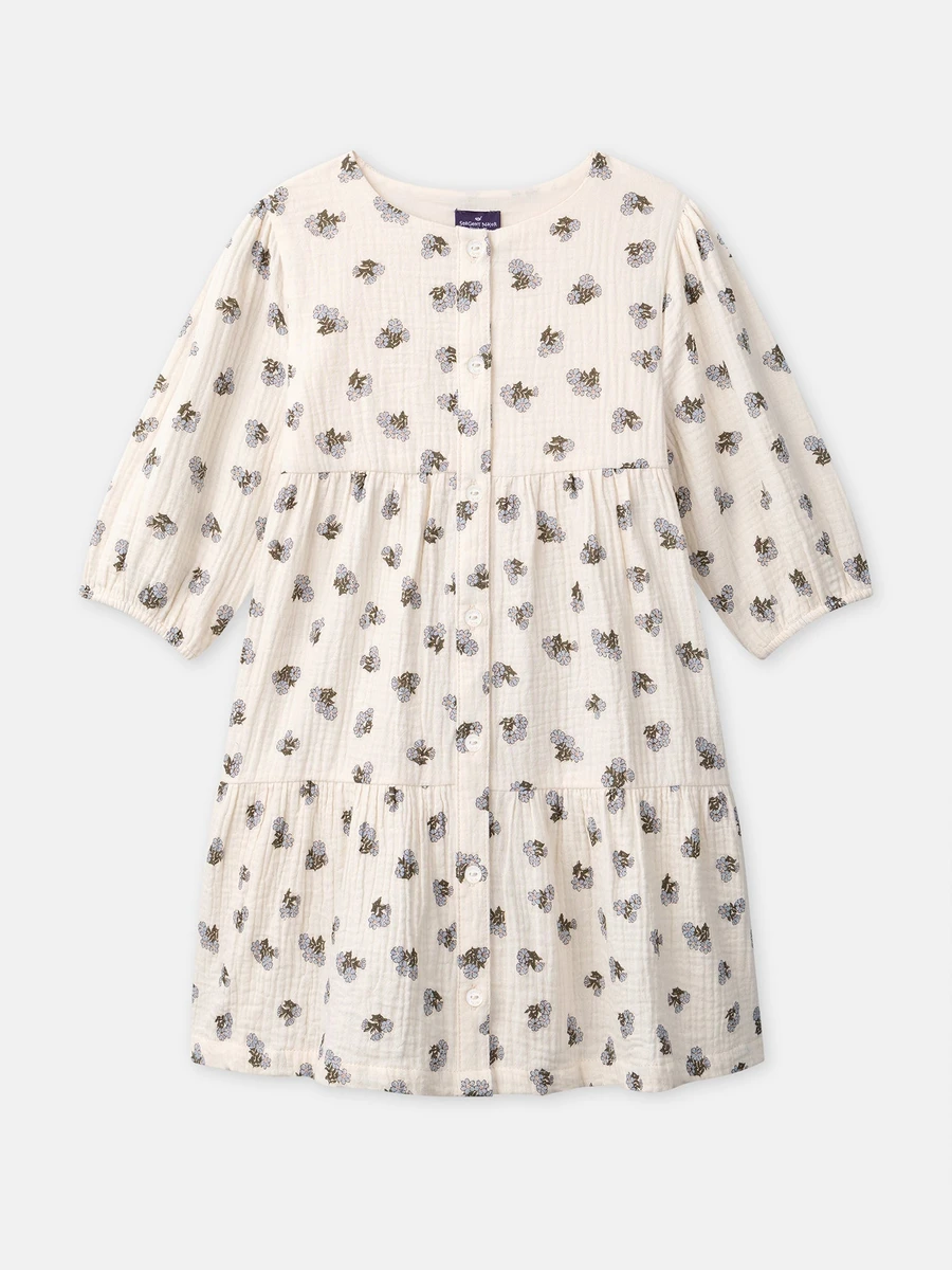 Robe imprimé fleurs à manches ballon Fille
