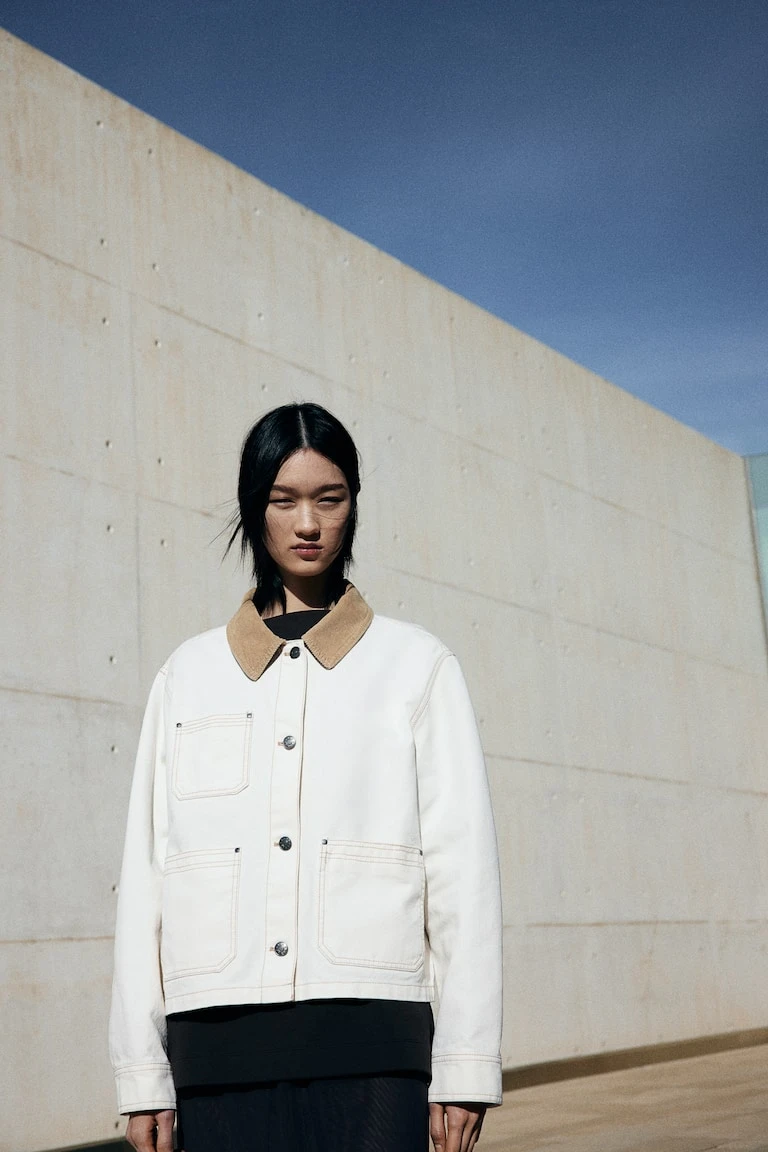 Veste en denim avec col en velours côtelé