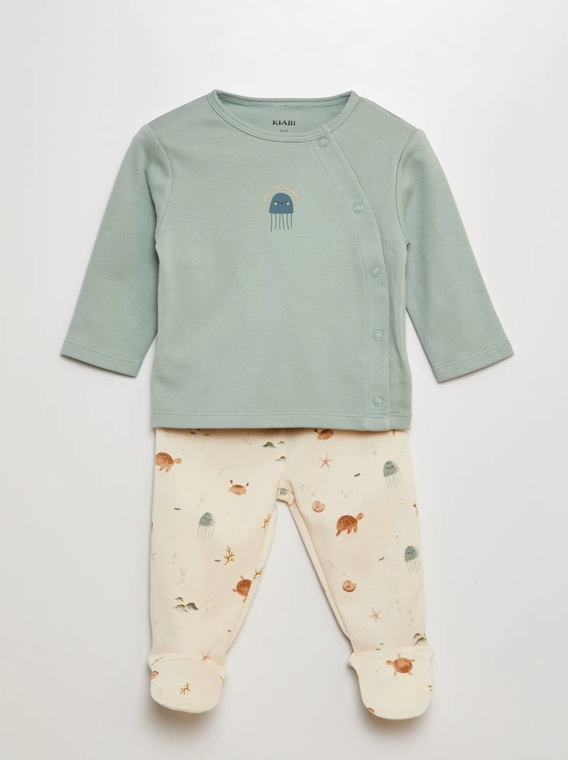 Ensemble pyjama t-shirt + pantalon avec pieds - 2 pièces