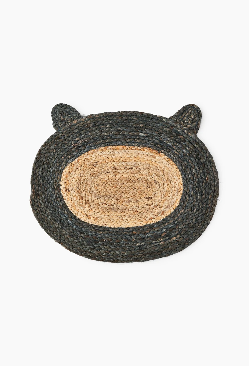 Tapis de gamelle forme tête de chat, 47x35cm, en jute