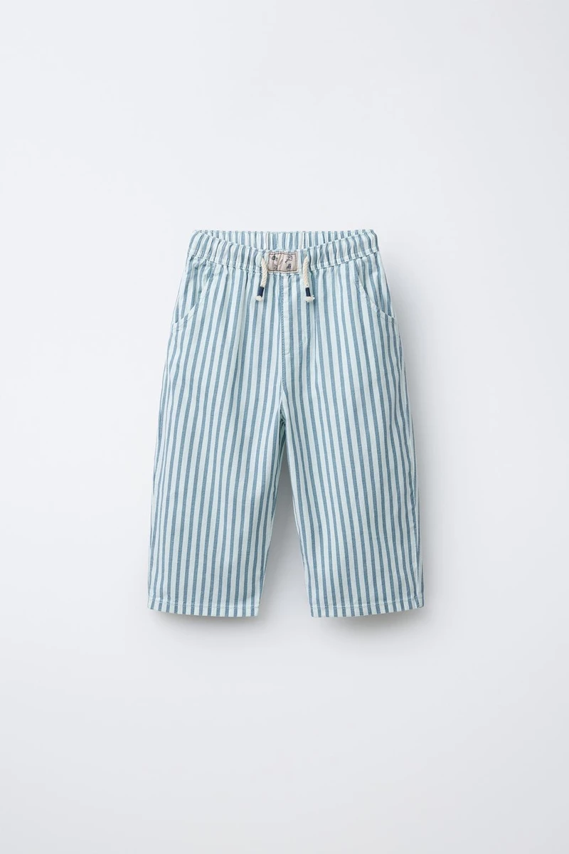 PANTALON RAYURES COTON LIN