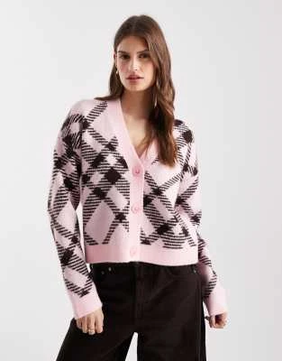 Miss Selfridge - Gilet oversize à carreaux - Rose pastel