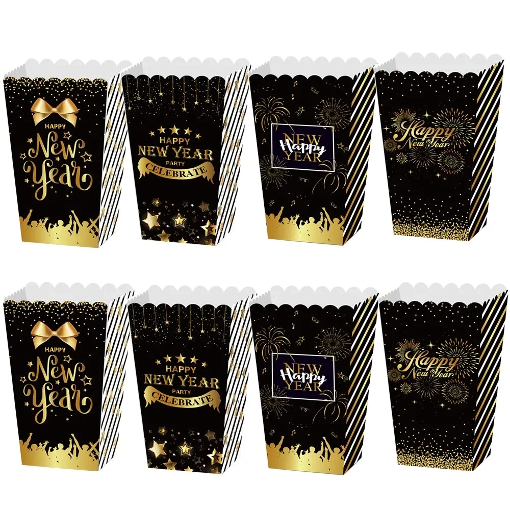 Boîtes à pop-corn noires et dorées, fournitures de fête du Nouvel An, 8 pièces, 2025 - AliExpress 15