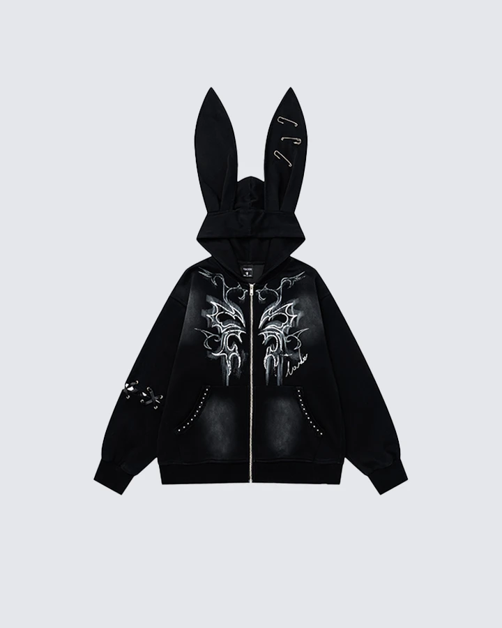 Sweat à capuche gothique à oreilles de lapin