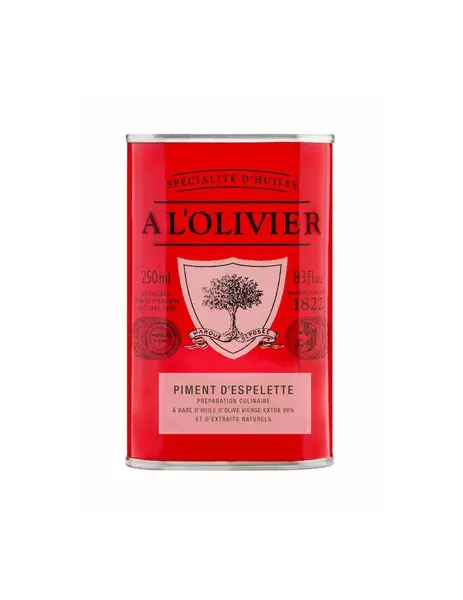 Huile d'olive au piment d'Espelette, bidon de 250 ml