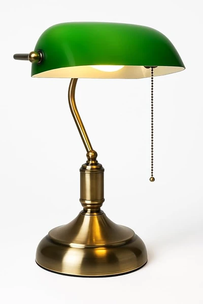 KONTARBOOR Lampe de Bureau Banquier Vintage – Métal couleur Bronze & Abat-Jour en Verre Vert, Interrupteur Chaînette, Ampoule E27 Incluse, 220V, Classe Énergétique A [Classe énergétique A]