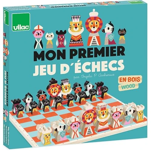 Vilac - Mon Premier Jeu d'échec - Revisité et illustré par Ingela P. Arrhenius - 7721 - Enfant - Jouet 100% en Bois - Développer sa réflexion et sa stratégie - Multicolore - A partir de 36 Mois