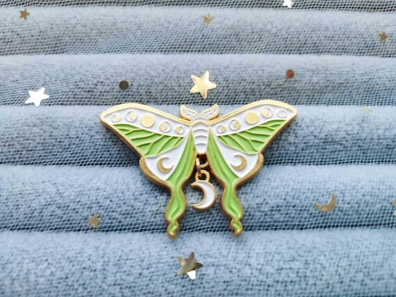 Soleil et Lune papillon vert papillon émail pin mignon épingles cadeau d’anniversaire pour son épingle en émail dur