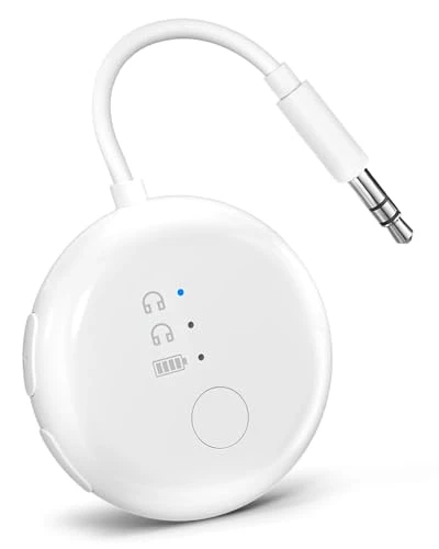 Avantree SoundJet R1 – Adaptateur Avion Bluetooth pour Écouteurs &amp; AirPods pour Voyages, aptX Adaptive, Batterie de 20h, Transmetteur Audio sans Fil avec Puce Qualcomm - Blanc