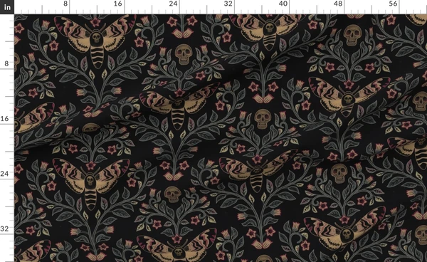 Death Head Damask, death head moth, Fabric | Spoonflower