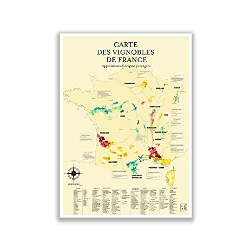 Affiche Carte des vins de France - 42 x 59,4 cm (A2) Vignobles français AOP papier 200g/m2 (Carte des vins de France)