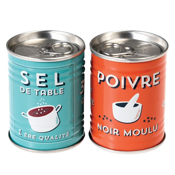 Salière & poivrière boîte de conserve bleu et rouge