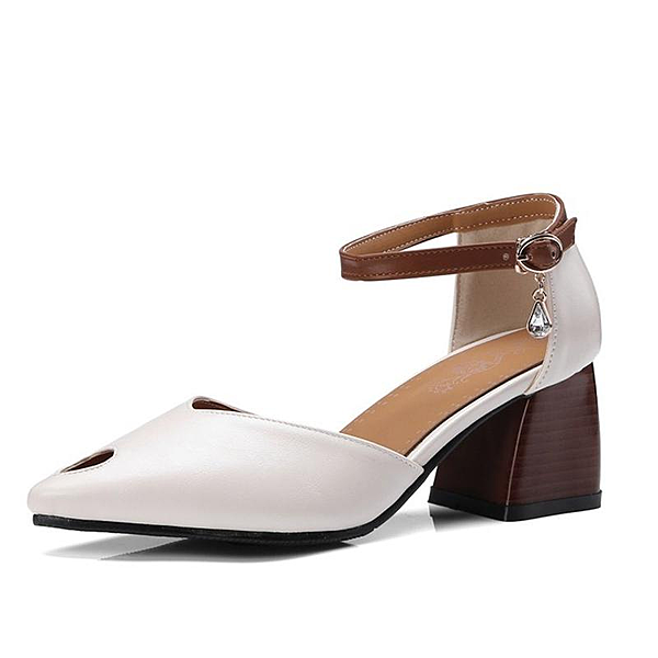 2019 Plain Hollow Pointed Toe Coarse Heel Sandal