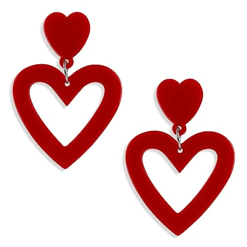 Boucles D'oreilles en Acrylique Boucles D'oreilles en Forme de Cœur D'amour Saint Valentin Fête Mères Anniversaire Boucles D'oreilles en Forme de Cœur Bijoux pour Femmes Filles Cadeaux (Rouge)