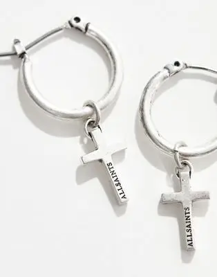 Exclusivité AllSaints x ASOS - Créoles à pendentif croix - Argenté