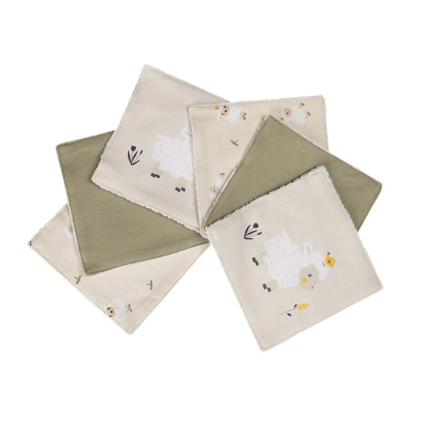 Lot de 6 lingettes lavables 12 x 12 cm en coton La Vie à la Ferme