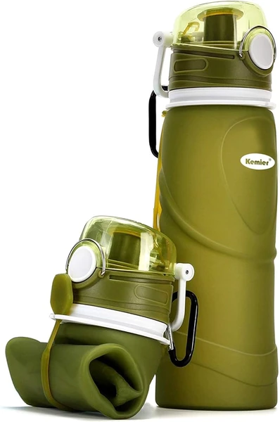 Kemier Bouteilles d'eau Pliables en Silicone de 750 mL,Sans BPA,Approuvées par La FDA.Bouteilles d'eau Pliables Pouvant s’Enrouler Pour Sports et Plein Air,étanches et à l'épreuve Des Fuites(Vert)