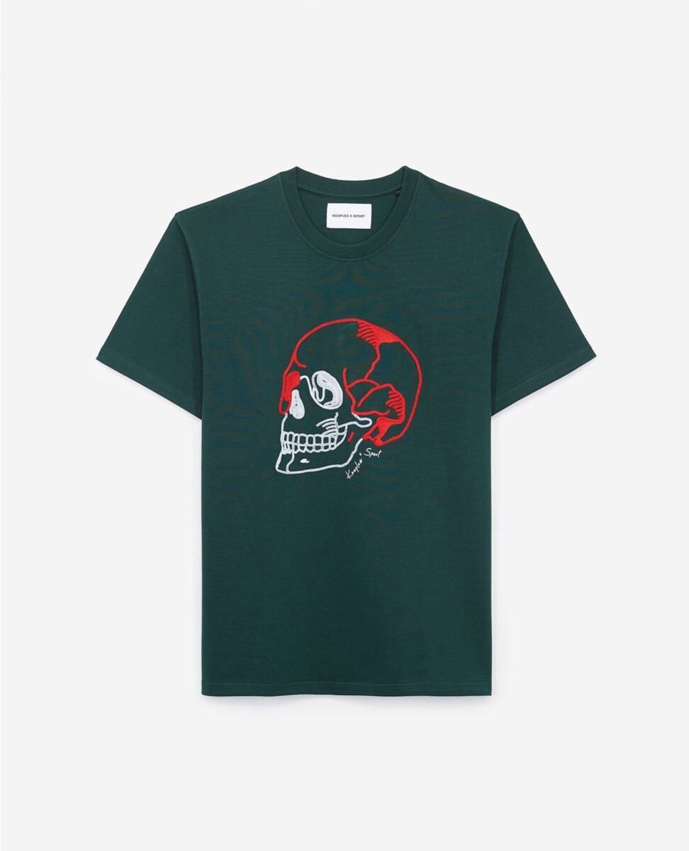 T-shirt vert coton broderie contrastante | The Kooples