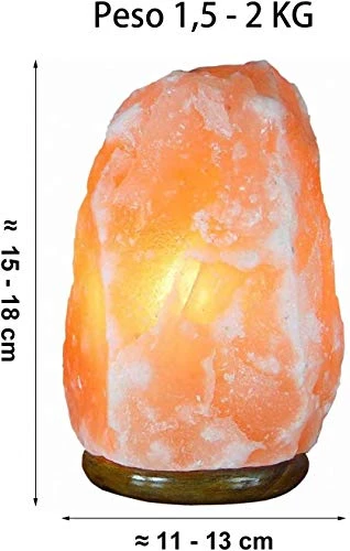 H HANSEL HOME Lampe de sel de l'Himalaya 100% naturel 1,5-2 Kg,base en bois + 1 ampoule LED de rechange Prise européenne