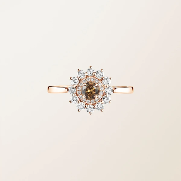 Bague Or rose 750 ‰ Diamant Chocolat Lefkos 4 mm