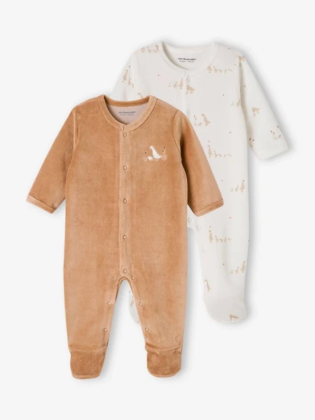 Lot 2 dors-bien velours ouverture naissance bébé cappuccino - Vertbaudet