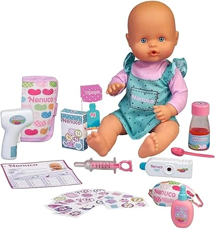 Nenuco - Es-tu malade? Kit de soin avec poupée Nenuco pour vérifier si ton bébé est malade, nombreux accessoires inclus, pour enfants à partir de 24 mois