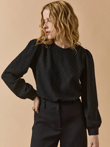 T-shirt jacquard manches bouffantes femme