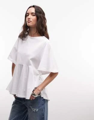 ASOS DESIGN - T-shirt oversize avec manches exagérées et ourlet à basque - Blanc