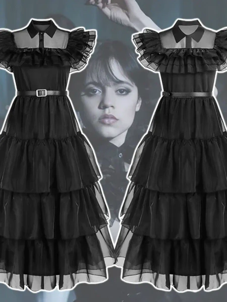 Robe de Cosplay du mercredi Addams pour Fille et Enfant, Costume de Film, Fibre Noire, Gothique, ixd'Halloween, Chemise de Nuit pour Femme - AliExpress 200000532