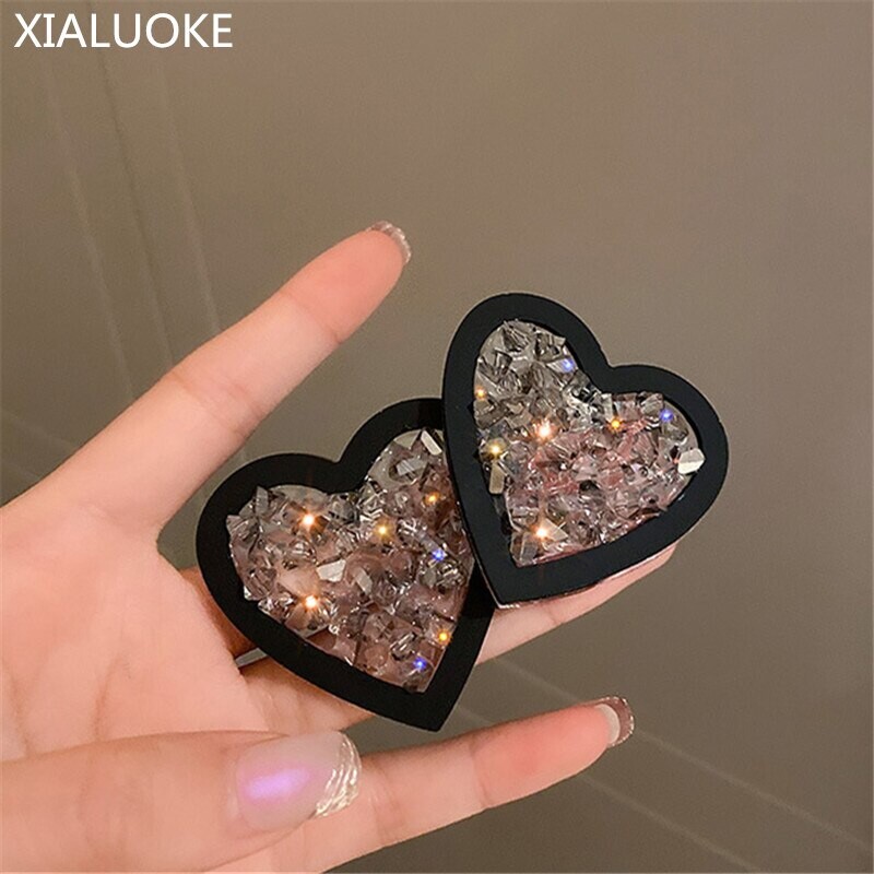 XIALUOKE – boucles d'oreilles Vintage Hyperbole en verre irrégulier, en forme de cœur noir, pour femme, de luxe, de fête, décontractées, cadeau à la mode
