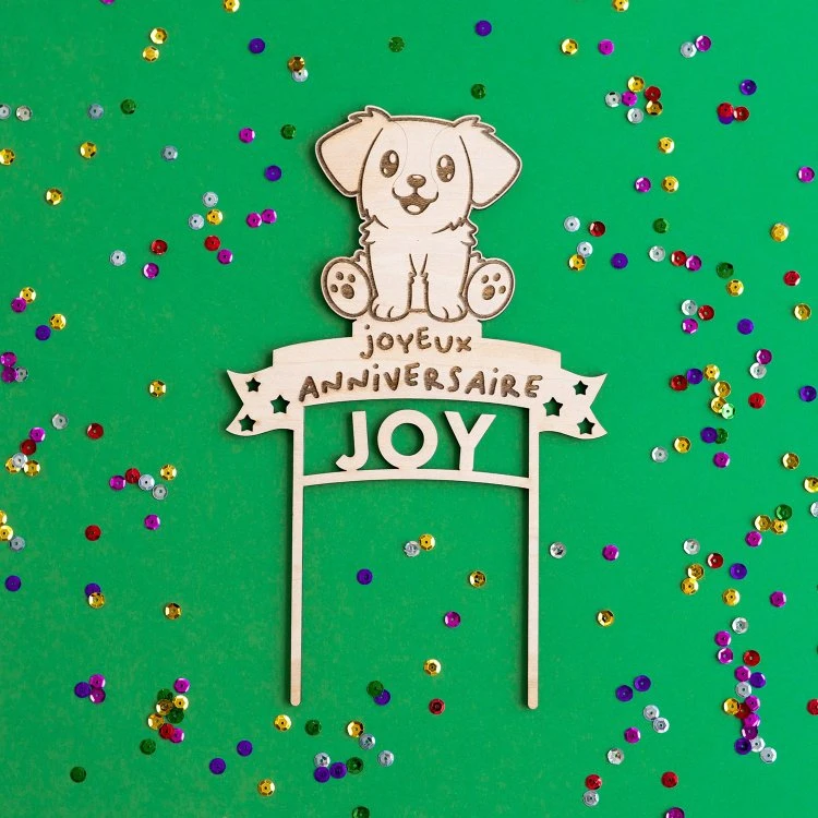 Cake Topper en Bois Personnalisé - Chien