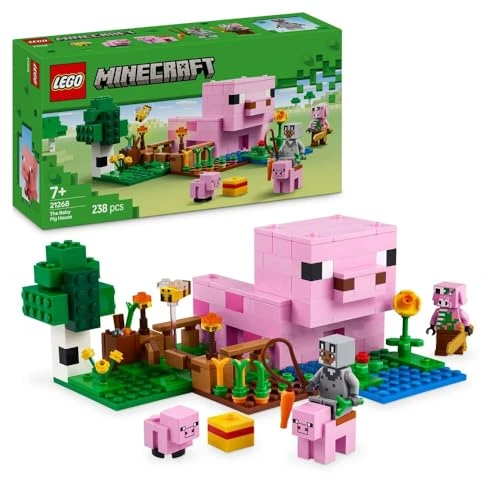 LEGO Minecraft La Maison de Porcelet - Jouet de Construction avec Figurine de Héros, Mobs, Ferme &amp; Biome de la Forêt - Cadeau pour Gamer, Fille ou Garçon dès 7 Ans 21268