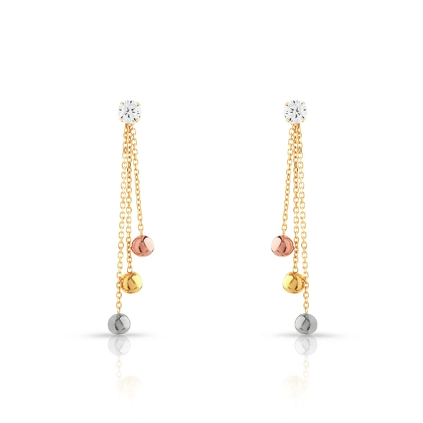 Boucles d'oreilles 3 ors 750 pendants boules zirconias | MATY