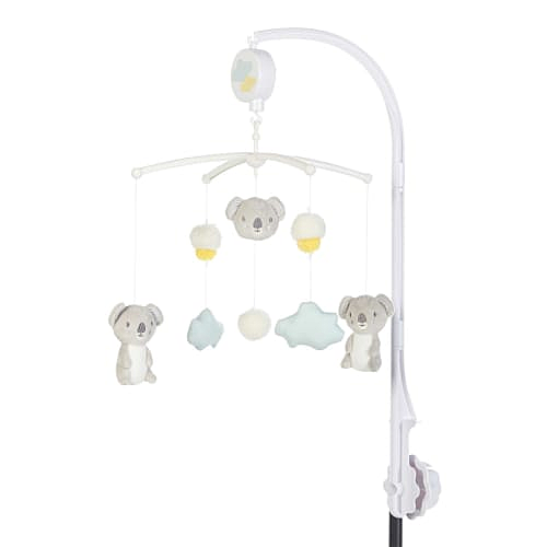 Mobile musical pour bébé en coton blanc, gris et bleu