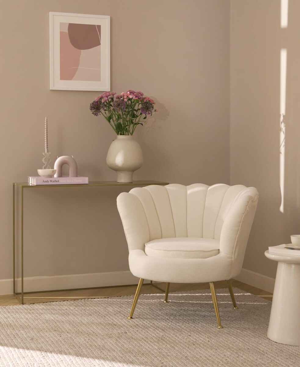 Fauteuil cocktail tissu bouclé blanc crème Oyster | WestwingNow