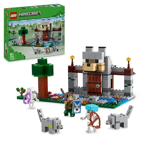 LEGO Minecraft La Forteresse du Loup - Jouet Château avec Personnage, 2 Figurines de Squelettes &amp; 2 Loups - Accessoires Dont Une Table de Fabrication - Cadeau pour Gamer, Garçon ou Fille 8 Ans 21261