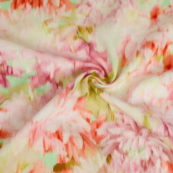 Tissu viscose-lin à motif fresh peony | Tissu pour couture d'habits fluide et léger