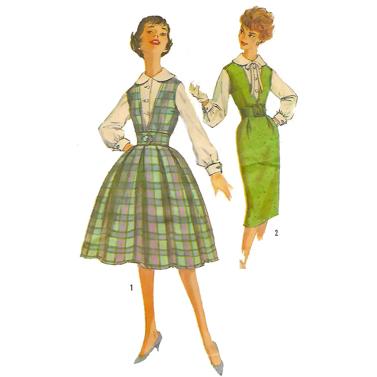 Modèle vintage des années 1950 – Robe chasuble 'Gambitt', deux jupes et chemisier - Buste 32" (81,3 cm)