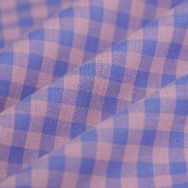 Tissu fil teint vichy bleu rose