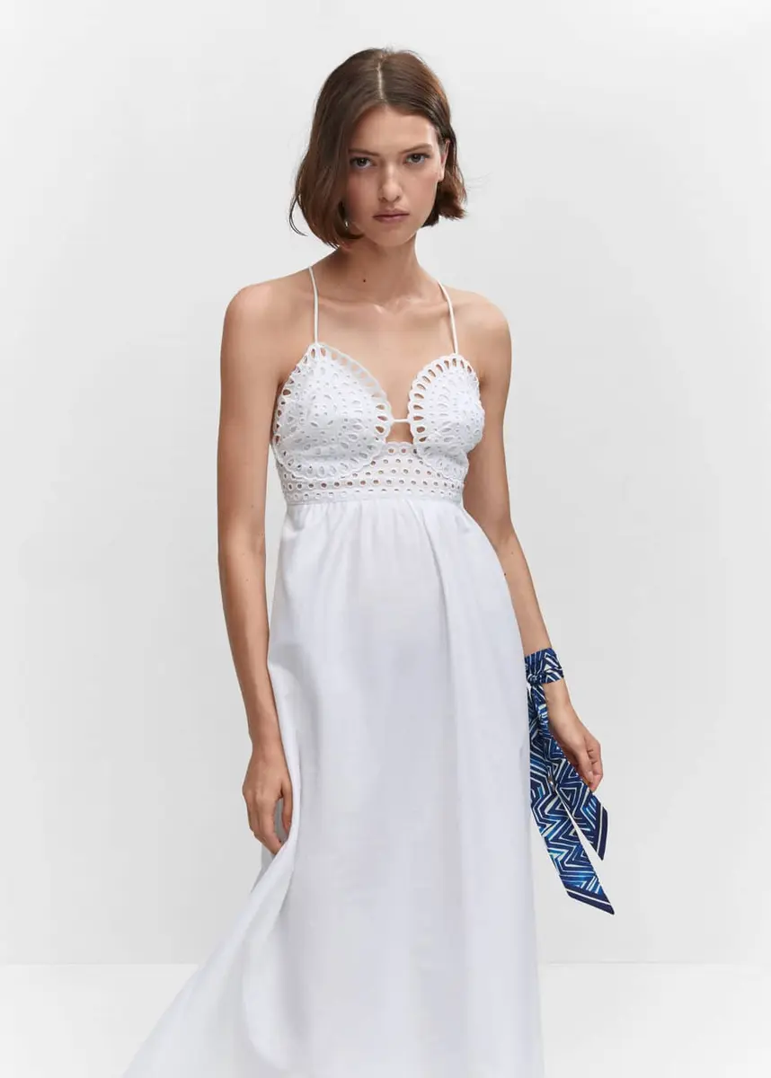 Robe col brodé - Femme | Mango France