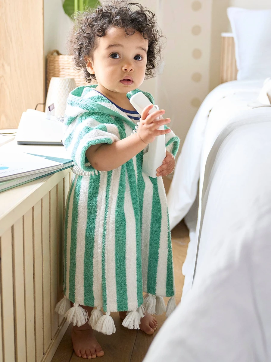Poncho de bain bébé à rayures personnalisable vert