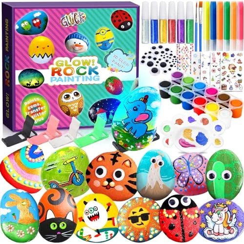 VIPNAJI Kit de Peinture sur Pierre pour Enfants, Kits de Loisirs Créatifs Enfants, 12 Galets a Peindre Décorer ，Cadeau Créatif pour Convient Aux Garçons et Filles de 3-12
