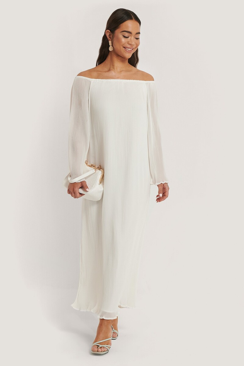 Maxi Robe Plissée À Manches Longues Blanc