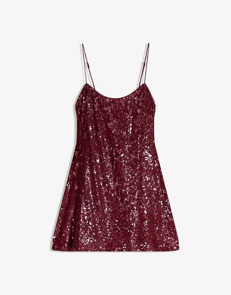 Bershka - Robe à bretelles et sequins - Bordeaux