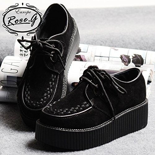 RoseG Femmes Creepers Cuir Lacets Platform Chaussures 42