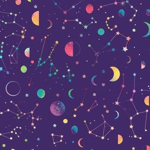 Rainbow constellations and moons - Fabric | Spoonflower