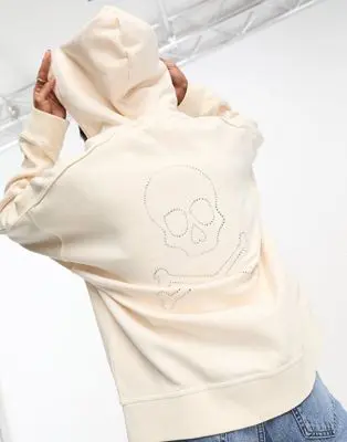 Scalpers - Sweat à capuche avec motif crâne - Naturel