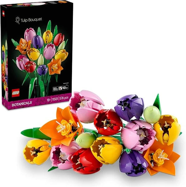 Lego Botanicals Le Bouquet de Tulipes - Set de Construction pour Adulte avec Fleurs Artificielles - 14 Tulipes dans 5 Couleurs - Décoration pour la Maison ou la Table - Cadeau DIY pour Femme 11501