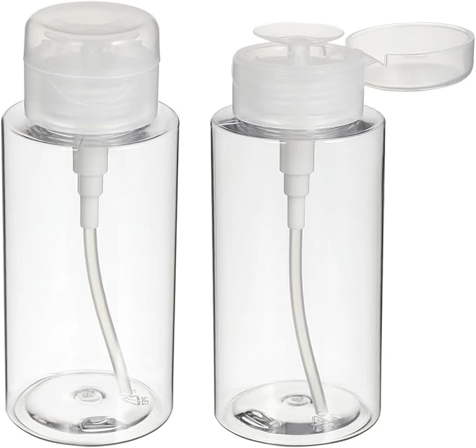 Healeved Flacon Pompe Doseur 300Ml Transparent pour Distributeur d'alcool Et Démaquillant Rechargeable avec Bouchon pour Soins Quotidiens Et Voyage